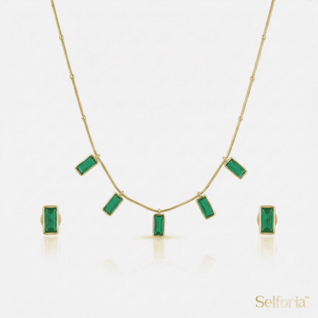 Gold finish emerald green necklace suitable for ethnic and modern outfits