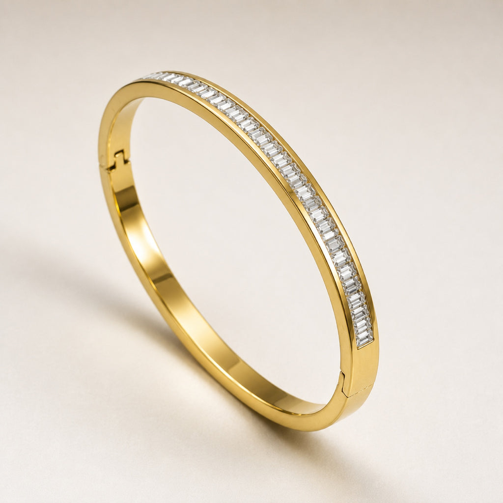 Gold Baguette Crystal Bangle