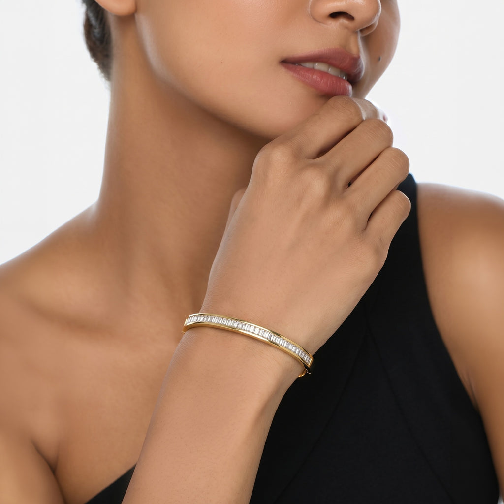 Gold Baguette Crystal Bangle