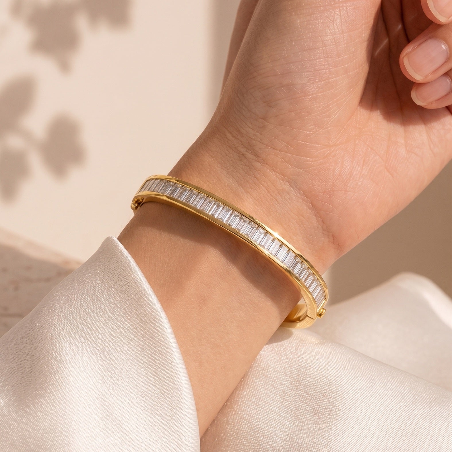 Gold Baguette Crystal Bangle