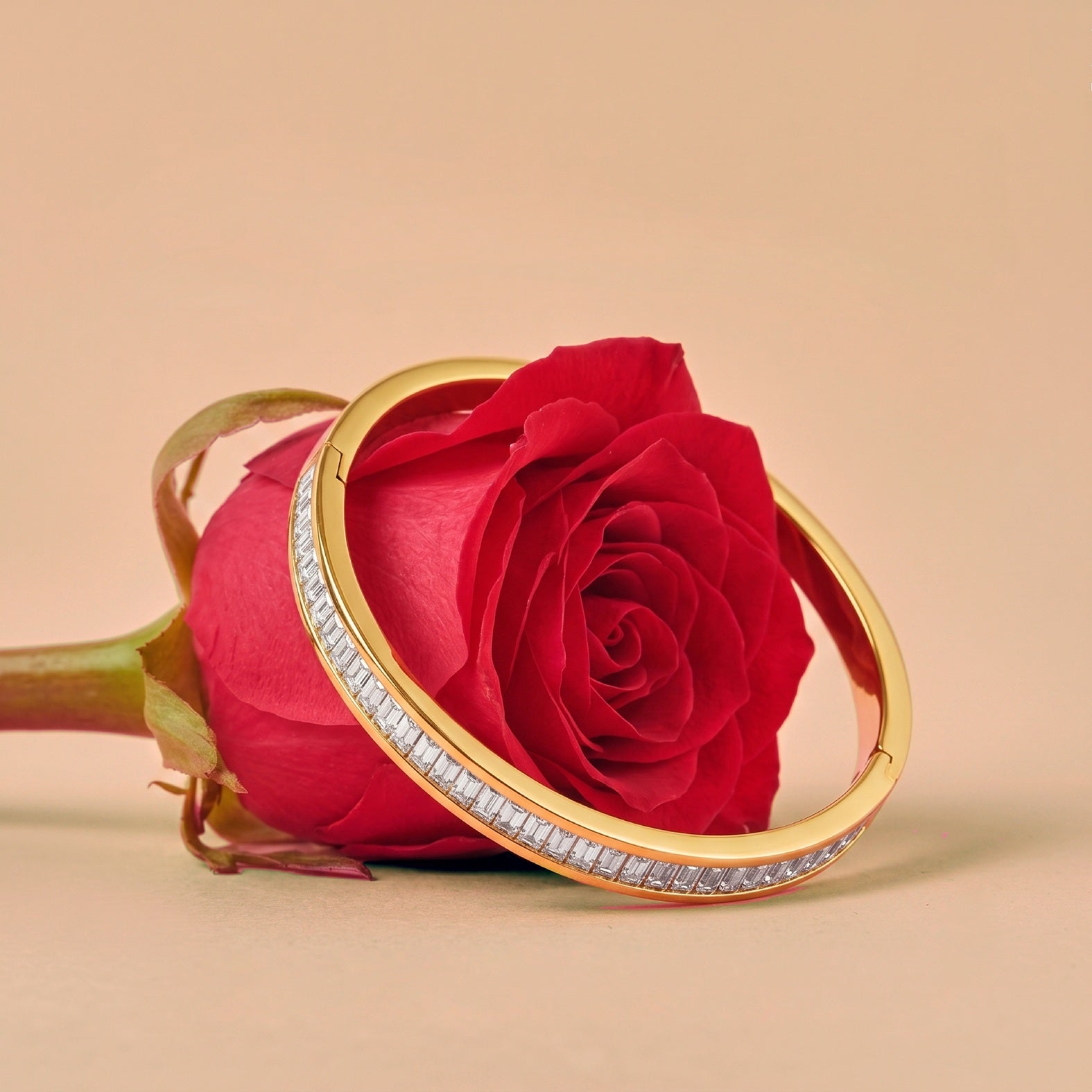 Gold Baguette Crystal Bangle