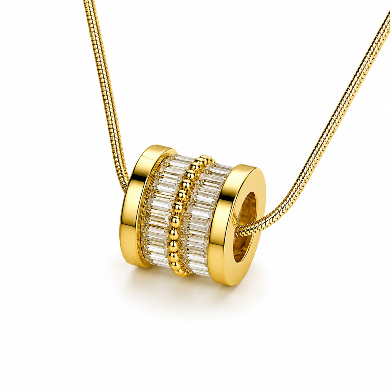 Gold Barrel Pendant Necklace