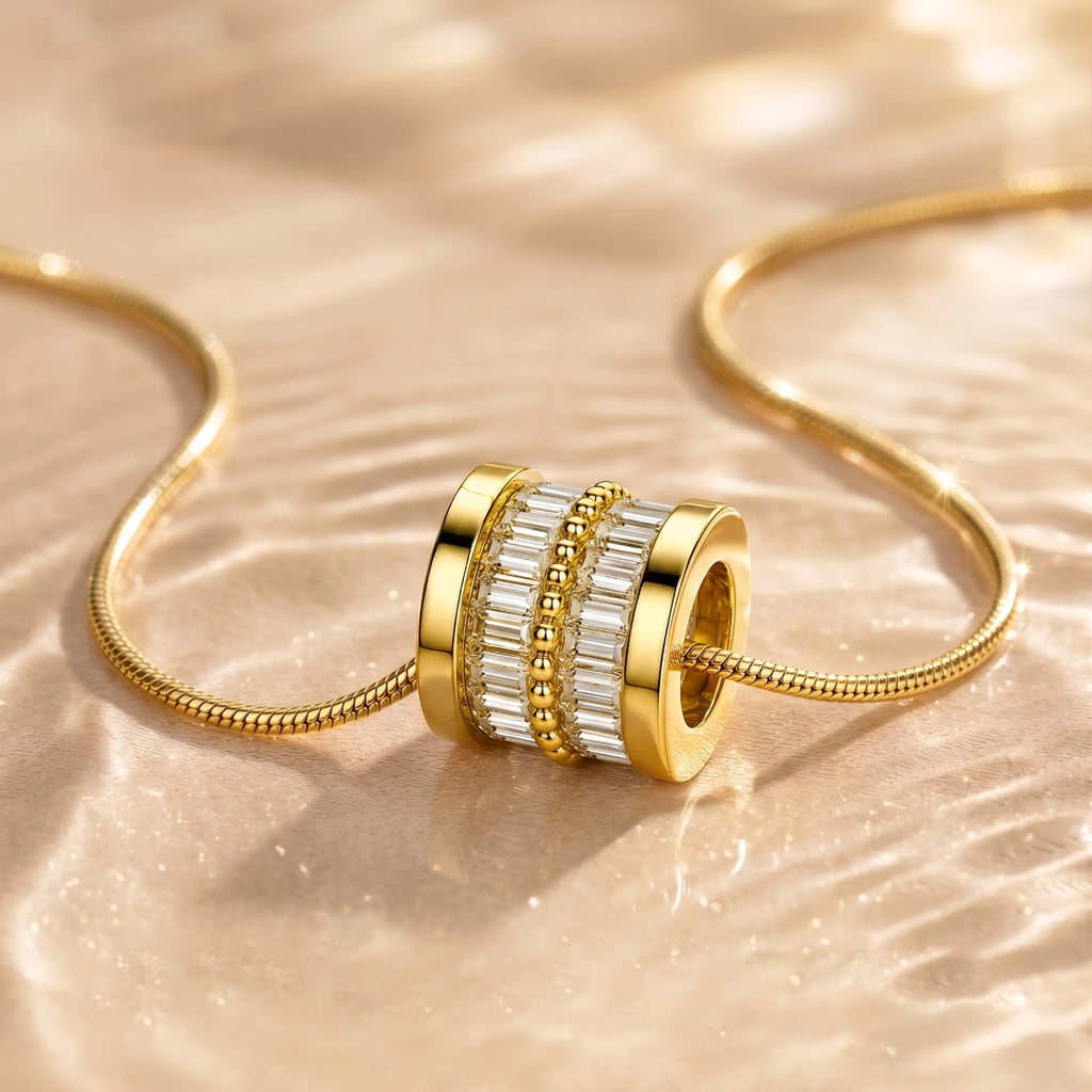 Gold Barrel Pendant Necklace