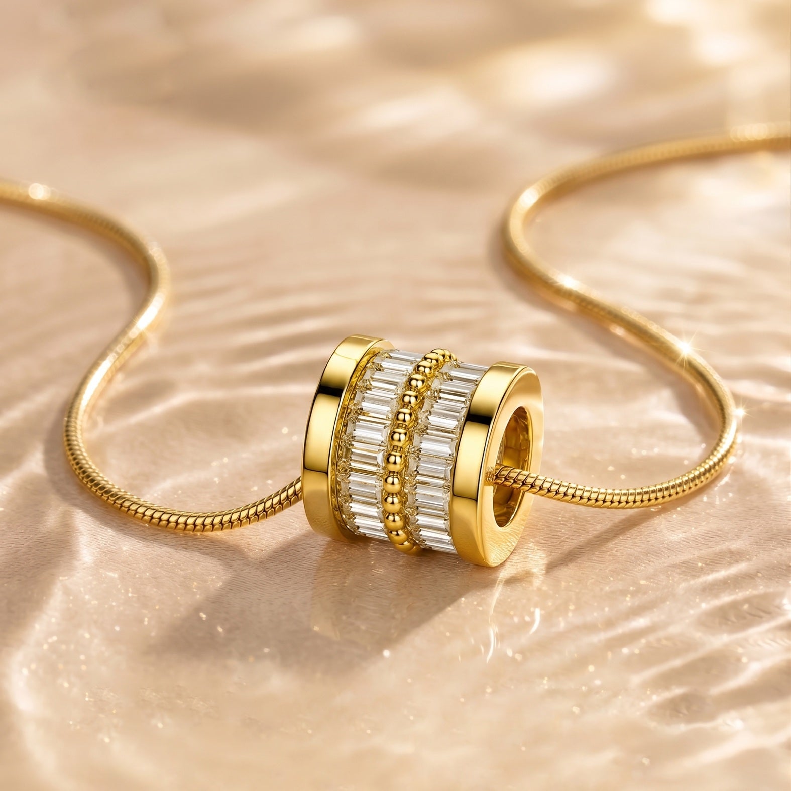 Gold Barrel Pendant Necklace