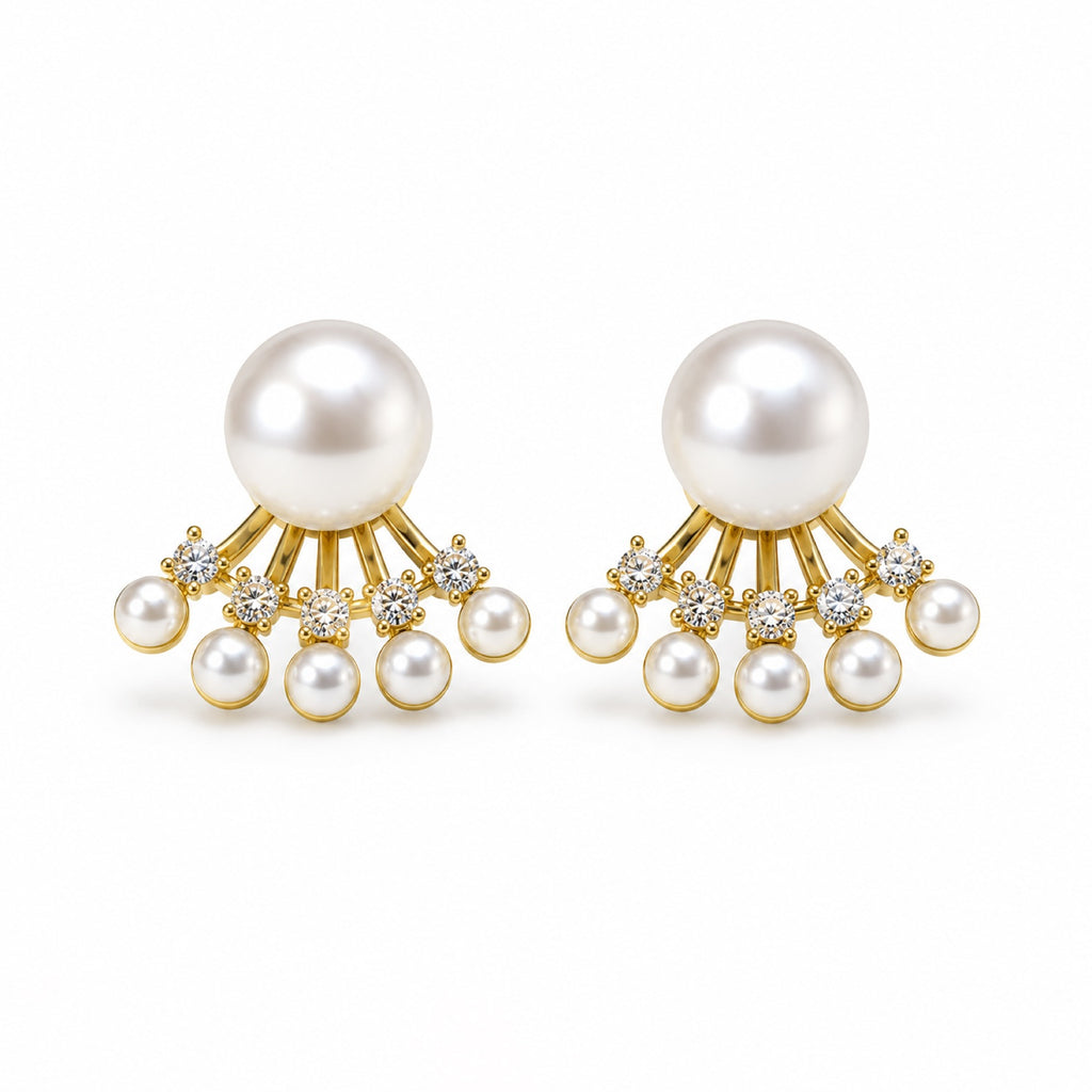 Gold Pearl Fan Earrings