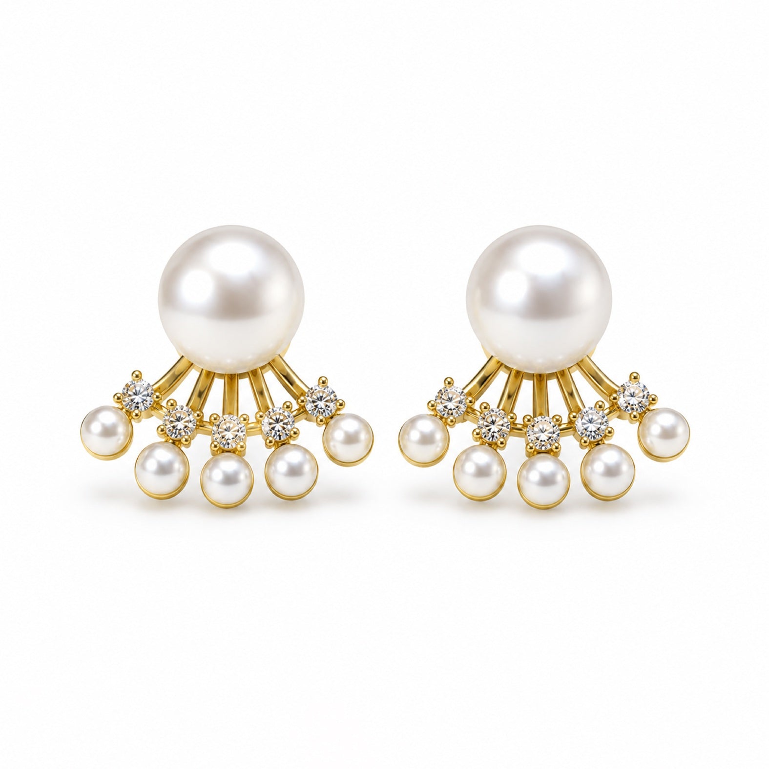 Gold Pearl Fan Earrings