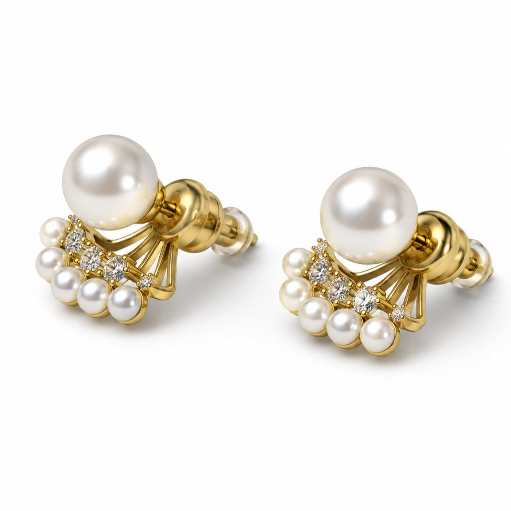 Gold Pearl Fan Earrings