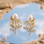 Gold Pearl Fan Earrings