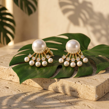 Gold Pearl Fan Earrings