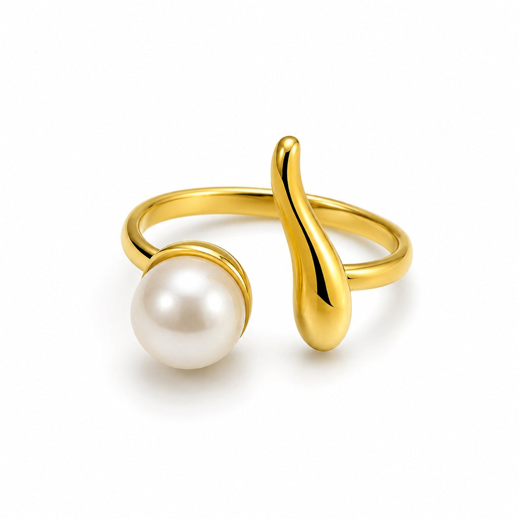 Gold Pearl Open Ring