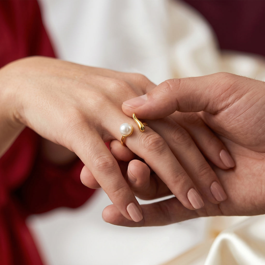 Gold Pearl Open Ring