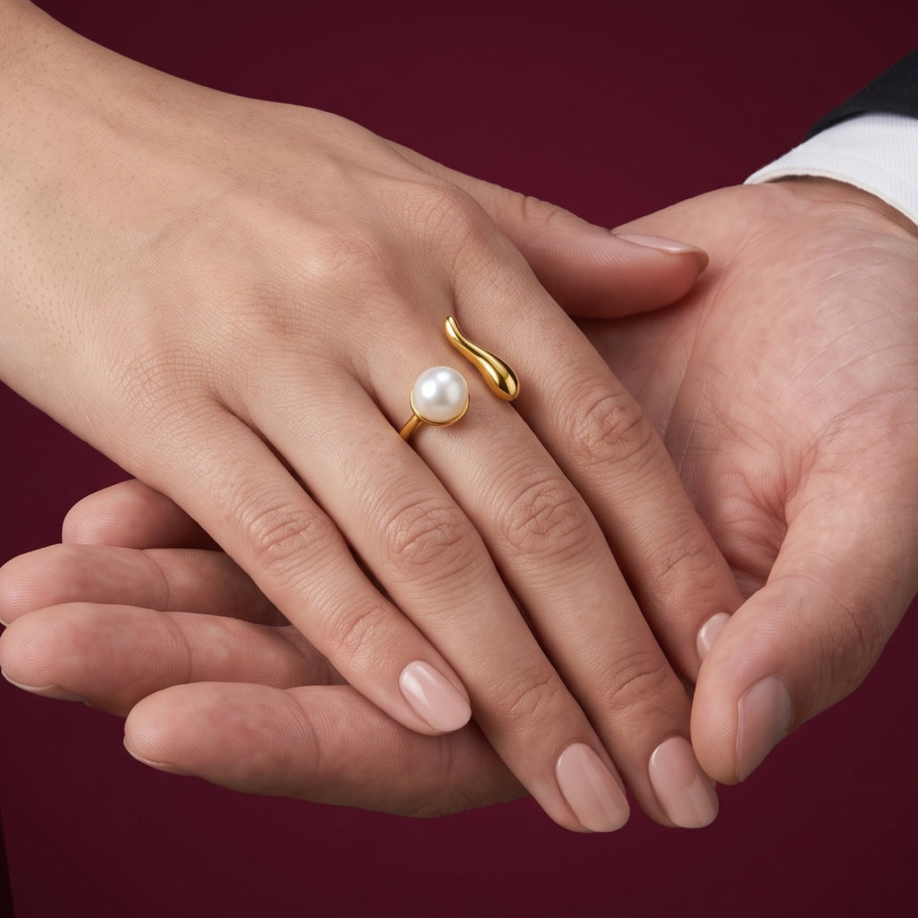 Gold Pearl Open Ring
