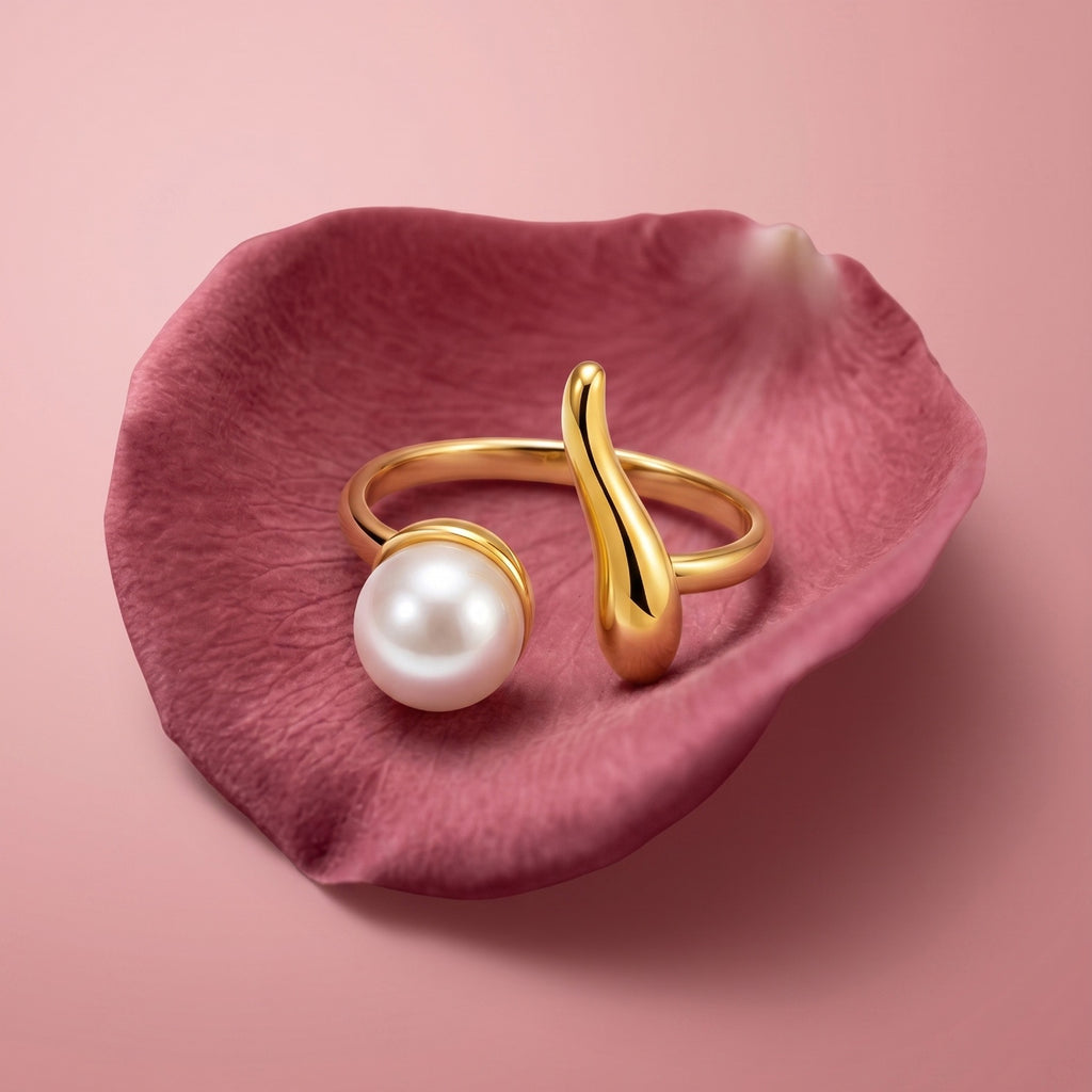 Gold Pearl Open Ring