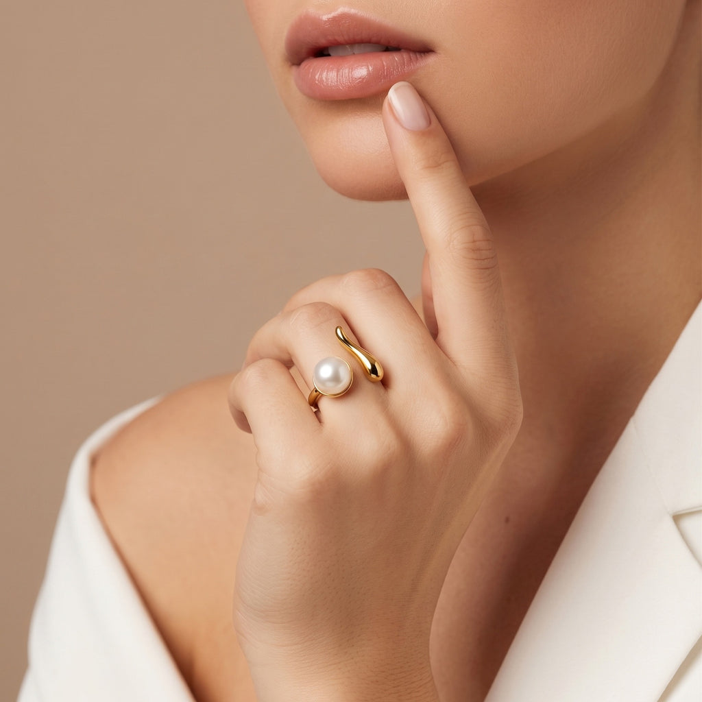 Gold Pearl Open Ring