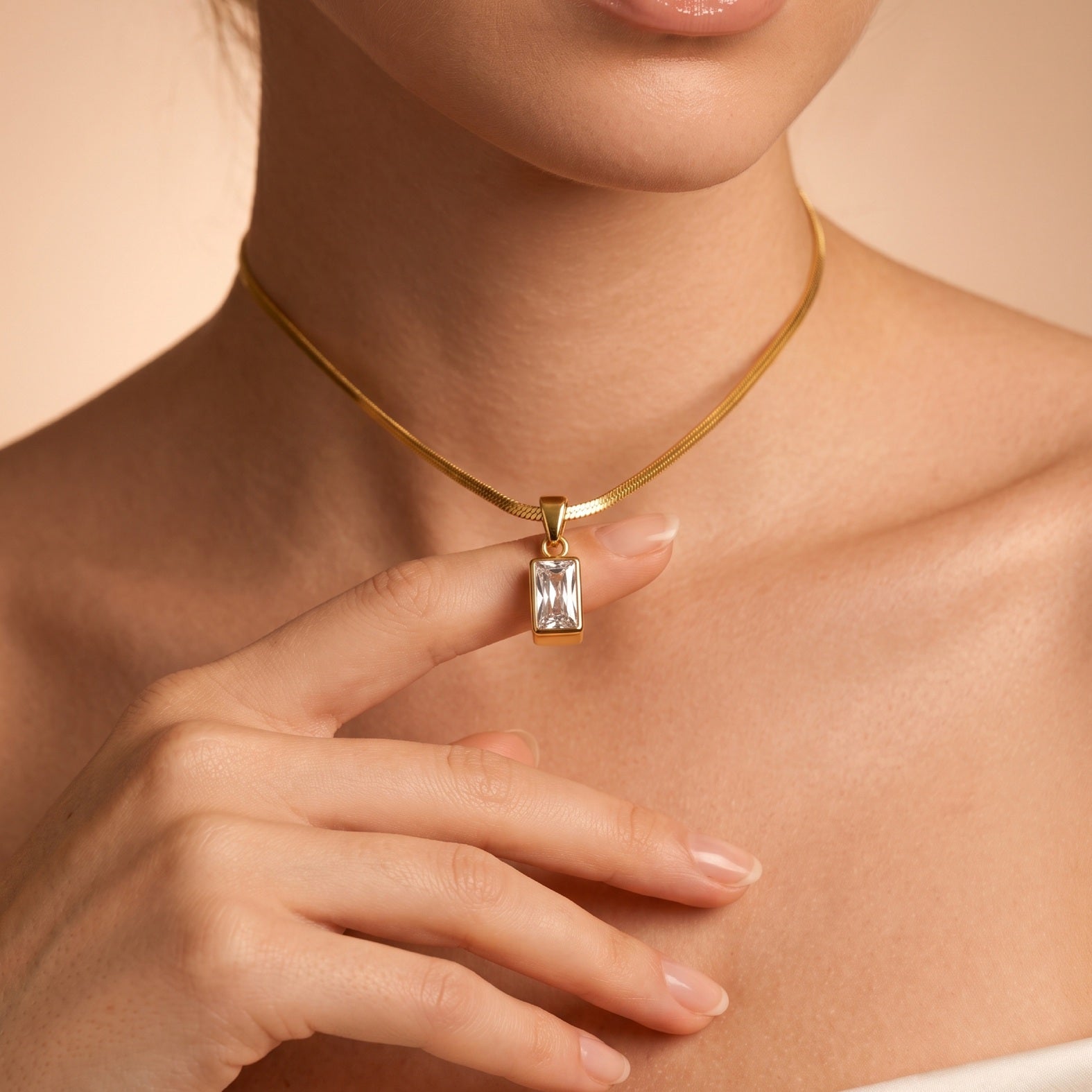 Gold Rectangle Crystal Necklace