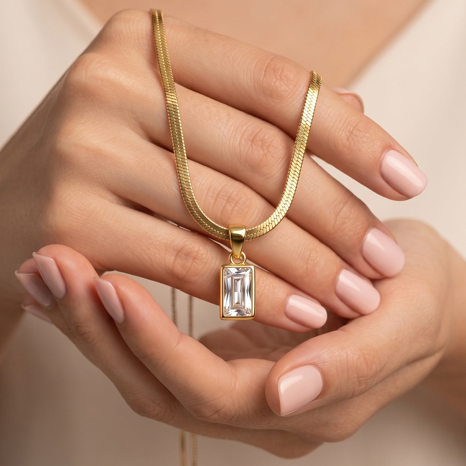 Gold Rectangle Crystal Necklace