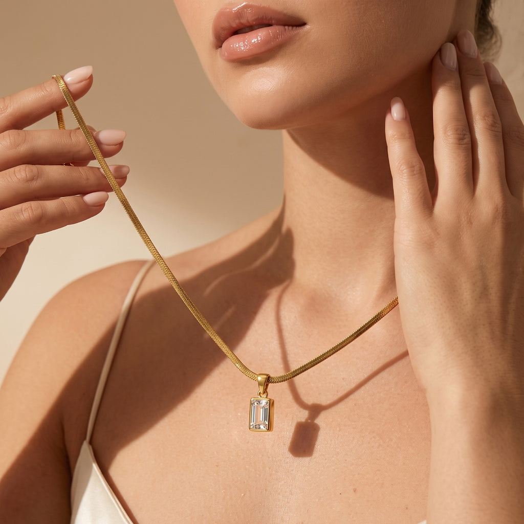 Gold Rectangle Crystal Necklace