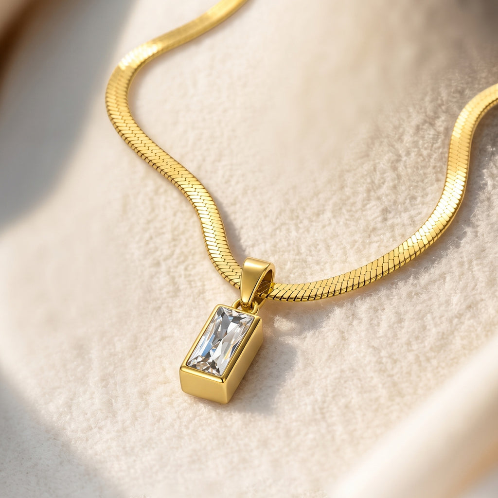 Gold Rectangle Crystal Necklace