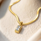 Gold Rectangle Crystal Necklace