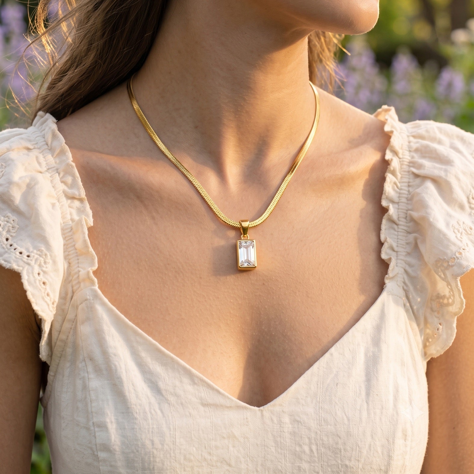 Gold Rectangle Crystal Necklace