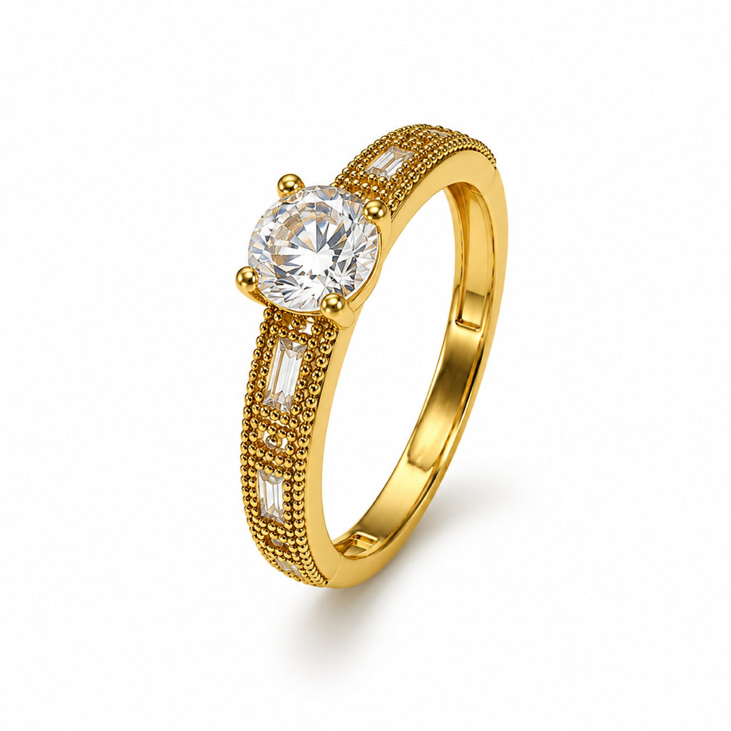 Gold Solitaire Baguette Ring
