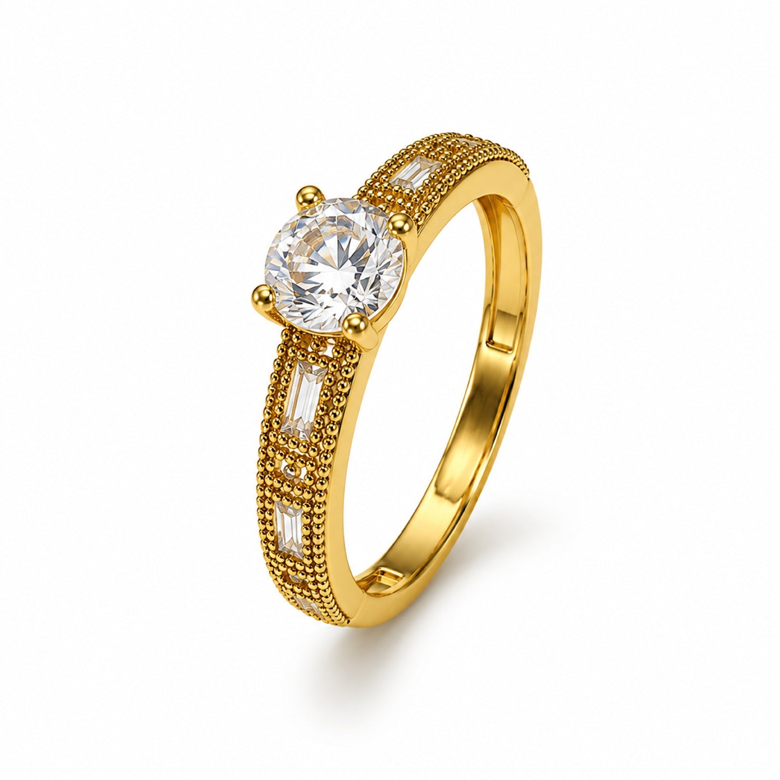 Gold Solitaire Baguette Ring