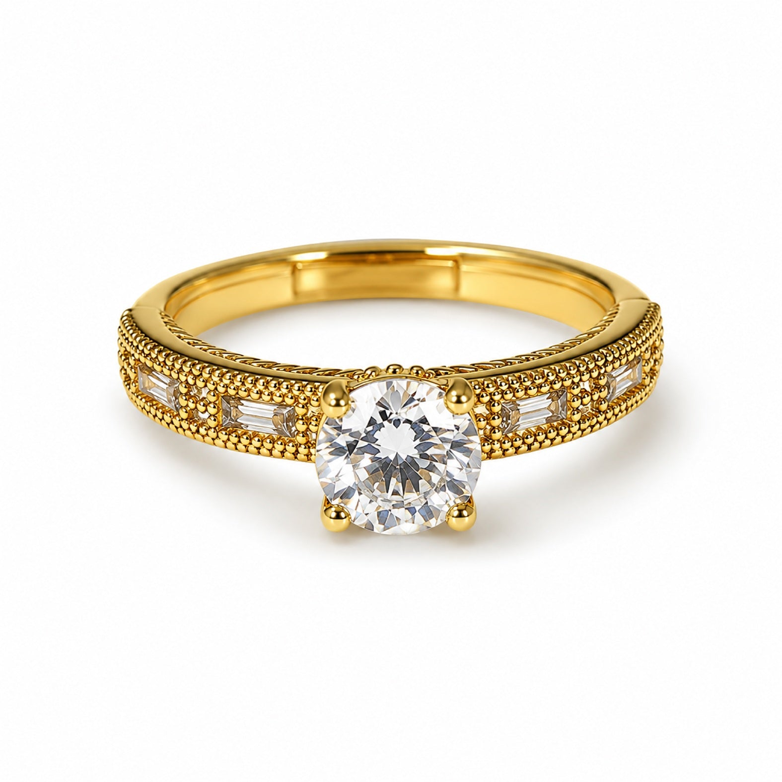 Gold Solitaire Baguette Ring