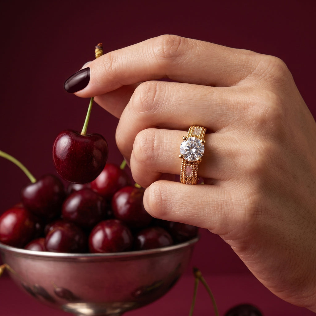 Gold Solitaire Baguette Ring