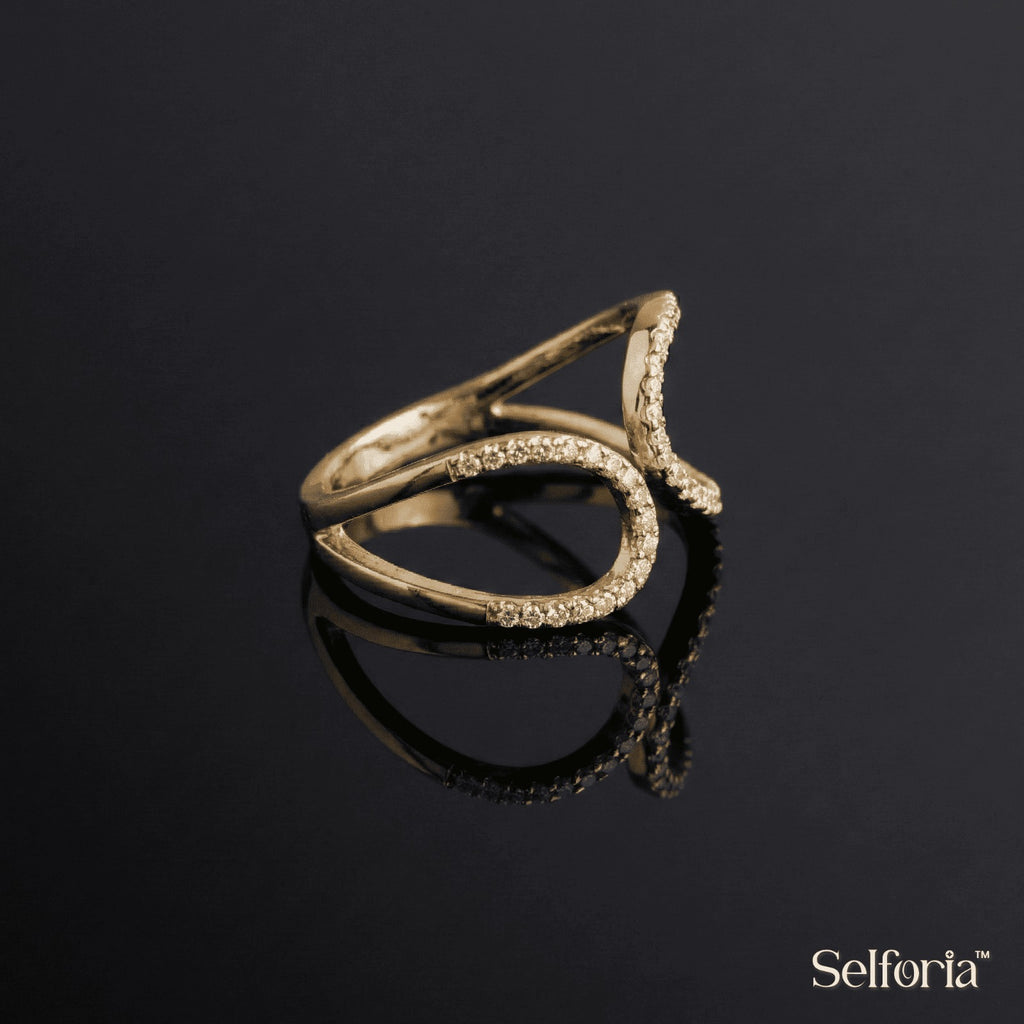 Gold plated infinity circle ring with crystal detailing