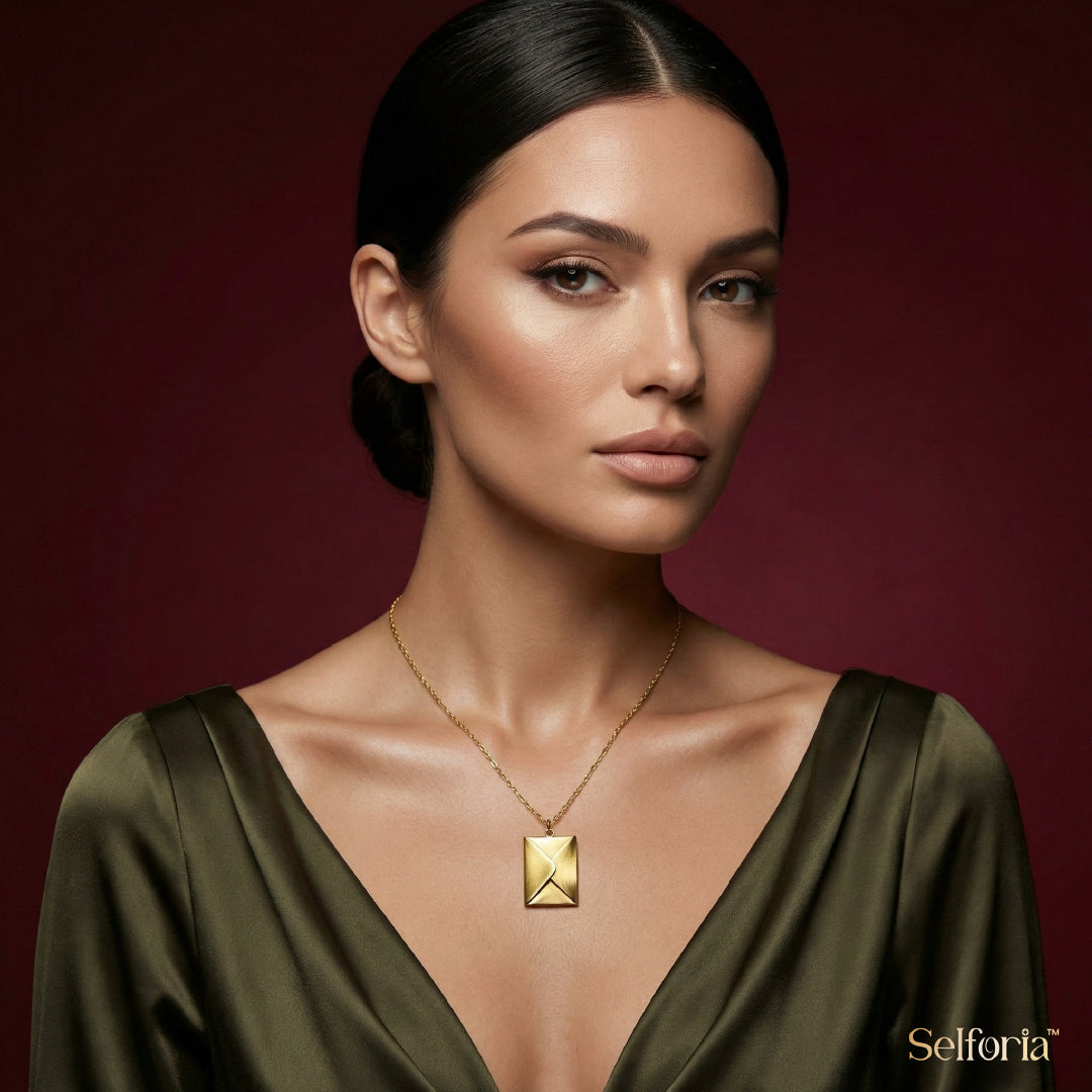 Woman wearing minimal gold pendant necklace for date night styling