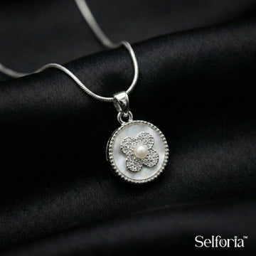 Silver Floral Stone Pendant Necklace