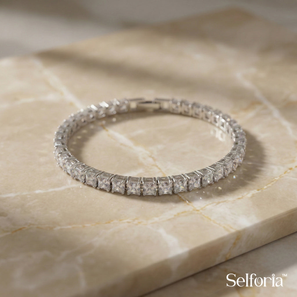 Silver stone tennis bracelet for women, elegant jewellery gift for special occasions