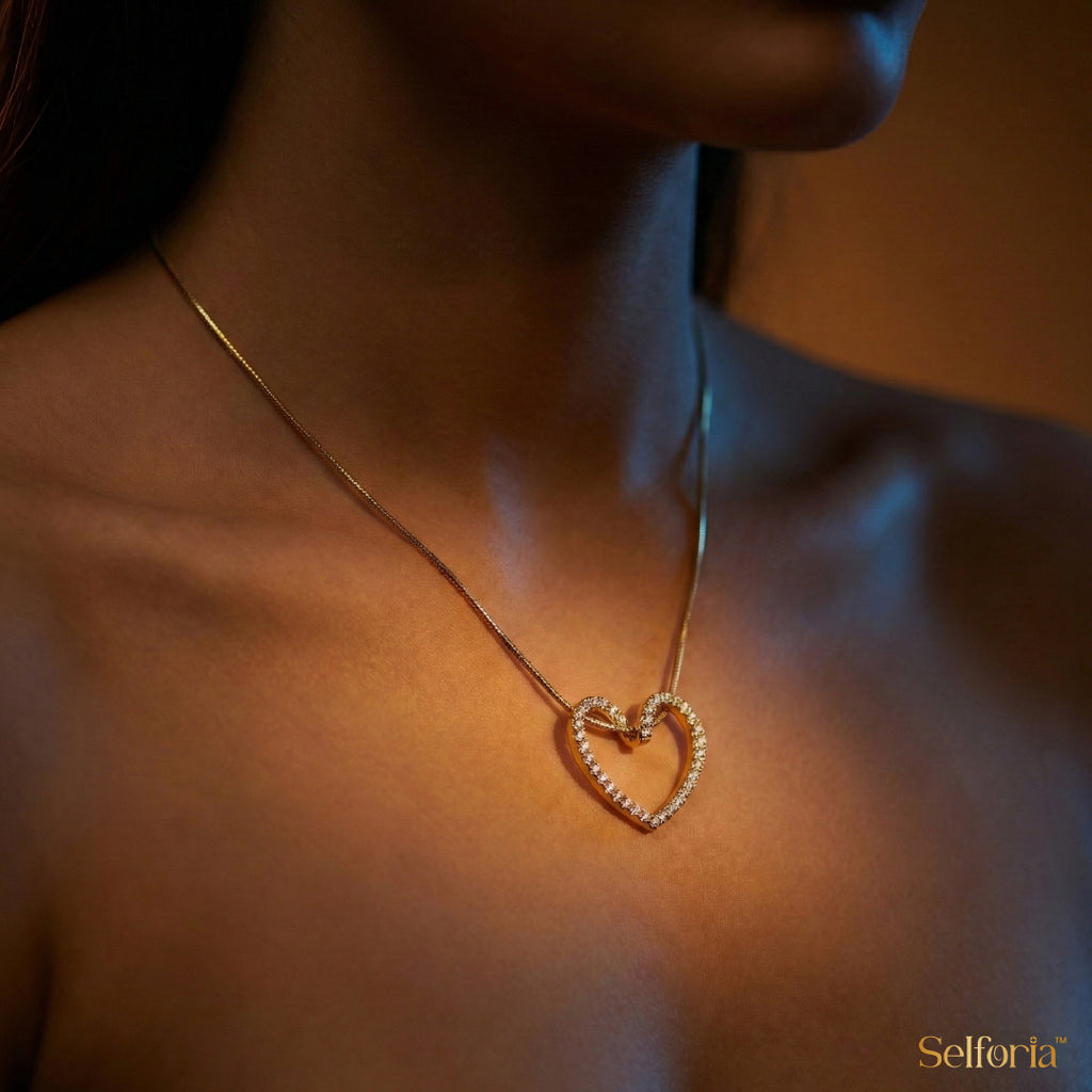 Studded heart pendant necklace for romantic evening wear